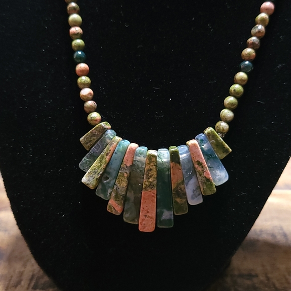 Natural Unakite and Sterling Necklace - Picture 2 of 7